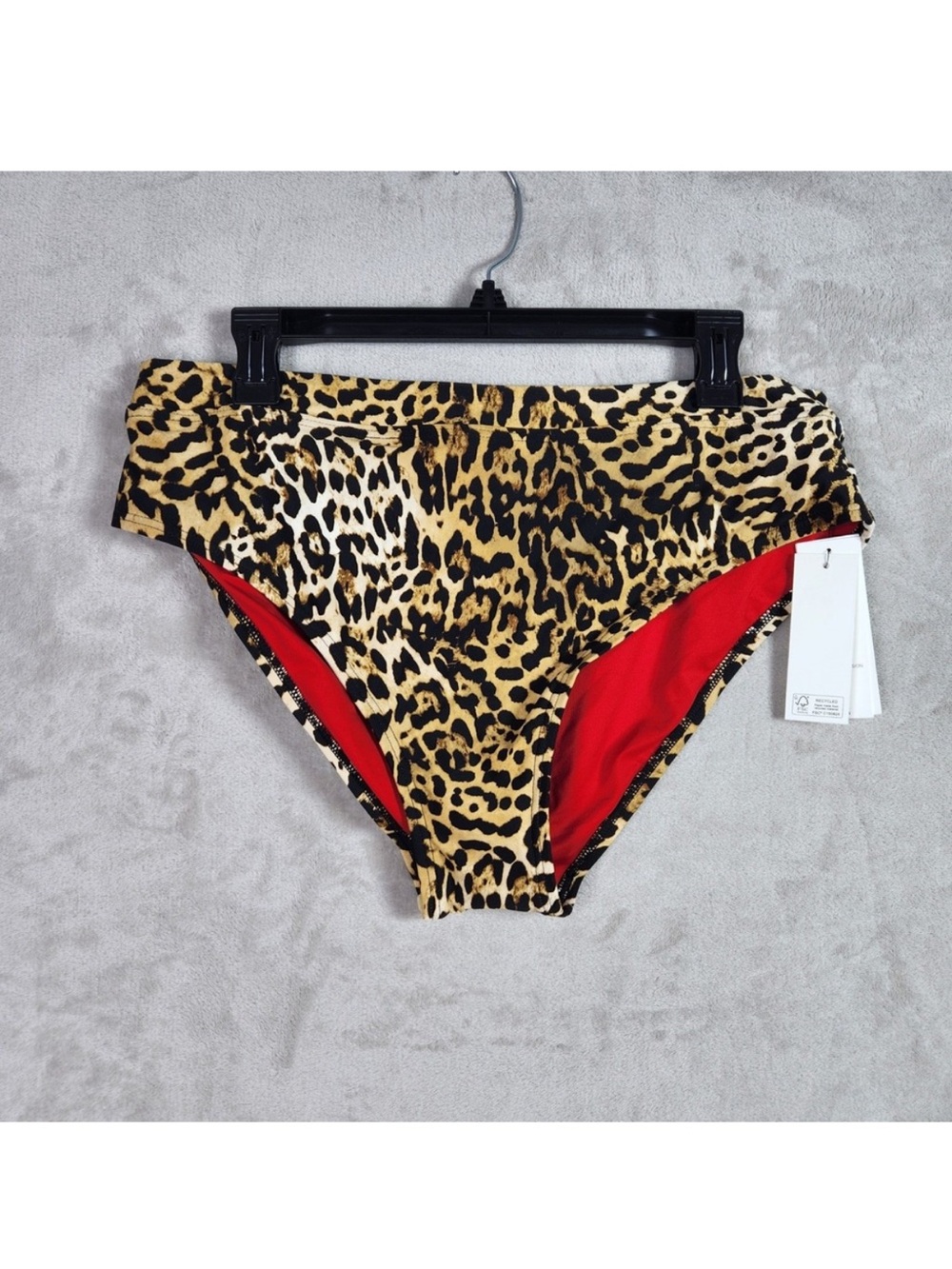 DKNY Womens Size Large Brown Animal Print High Waisted Bikini Bottom Swimwear